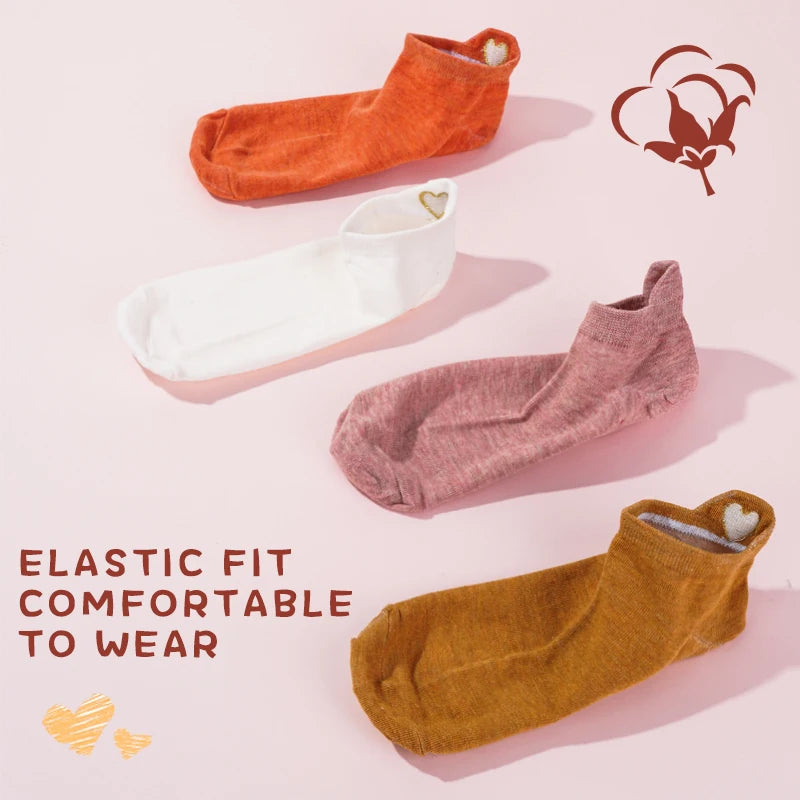 Embroidered Heart Ankle Socks – Cute Cotton Casual Footwear for Women