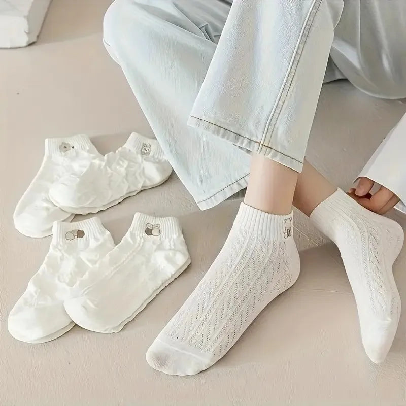Cartoon Printed Knit Short Socks – Breathable Cotton for Casual Daily Wear