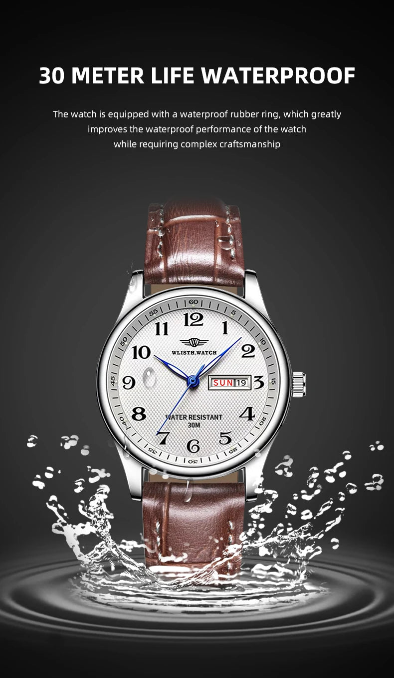 Stainless Steel Quartz Watch – Arabic Numerals Calendar for Men Gifts