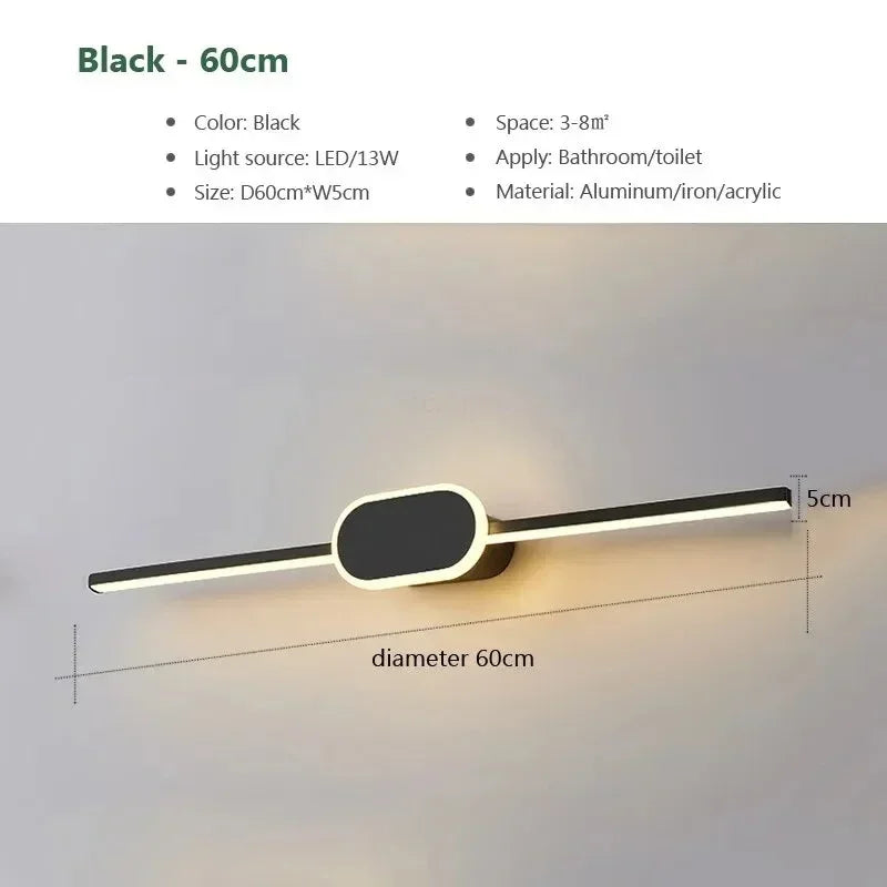 LED Mirror Front Wall Sconce – 40-80cm Strip Light for Bathroom Decor