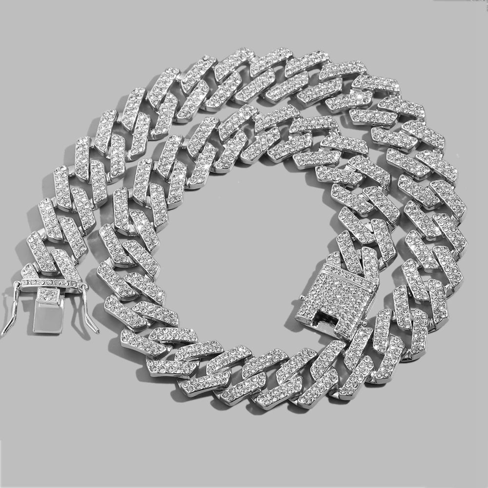 Iced Out Cuban Link Chain – AAA Rhinestone Men's Necklace for Hip Hop Jewelry