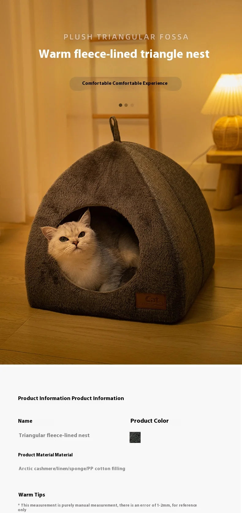 Enclosed Triangle Cat Bed – Warm Plush House for Indoor Winter Sleep
