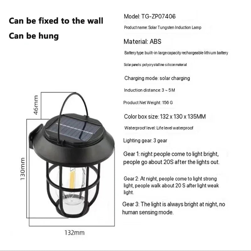 3-in-1 Solar LED Wall Lamp – Tungsten Decorative Lighting for Camping Garden