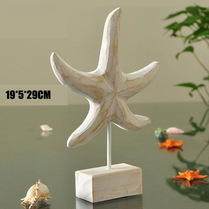 Wooden Marine Ornament Set – Nautical Starfish Decor for Coastal Home Living