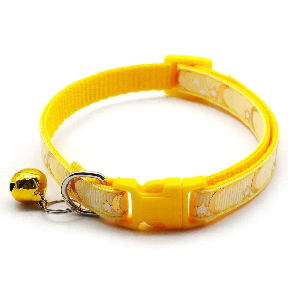 Adjustable Moon Star Dog Collar – Cute Bell Pet Necklace for Small Dogs and Cats