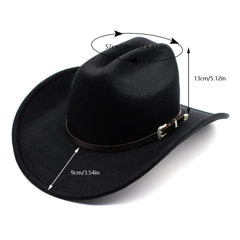 Vintage Wide Brim Cowboy Hat – Leather Western Style for Men and Women