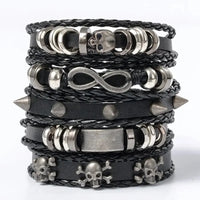 Braided Punk Leather Bracelet Set – Metal Bead Wristbands for Gothic Jewelry