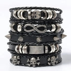 Braided Punk Leather Bracelet Set – Metal Bead Wristbands for Gothic Jewelry