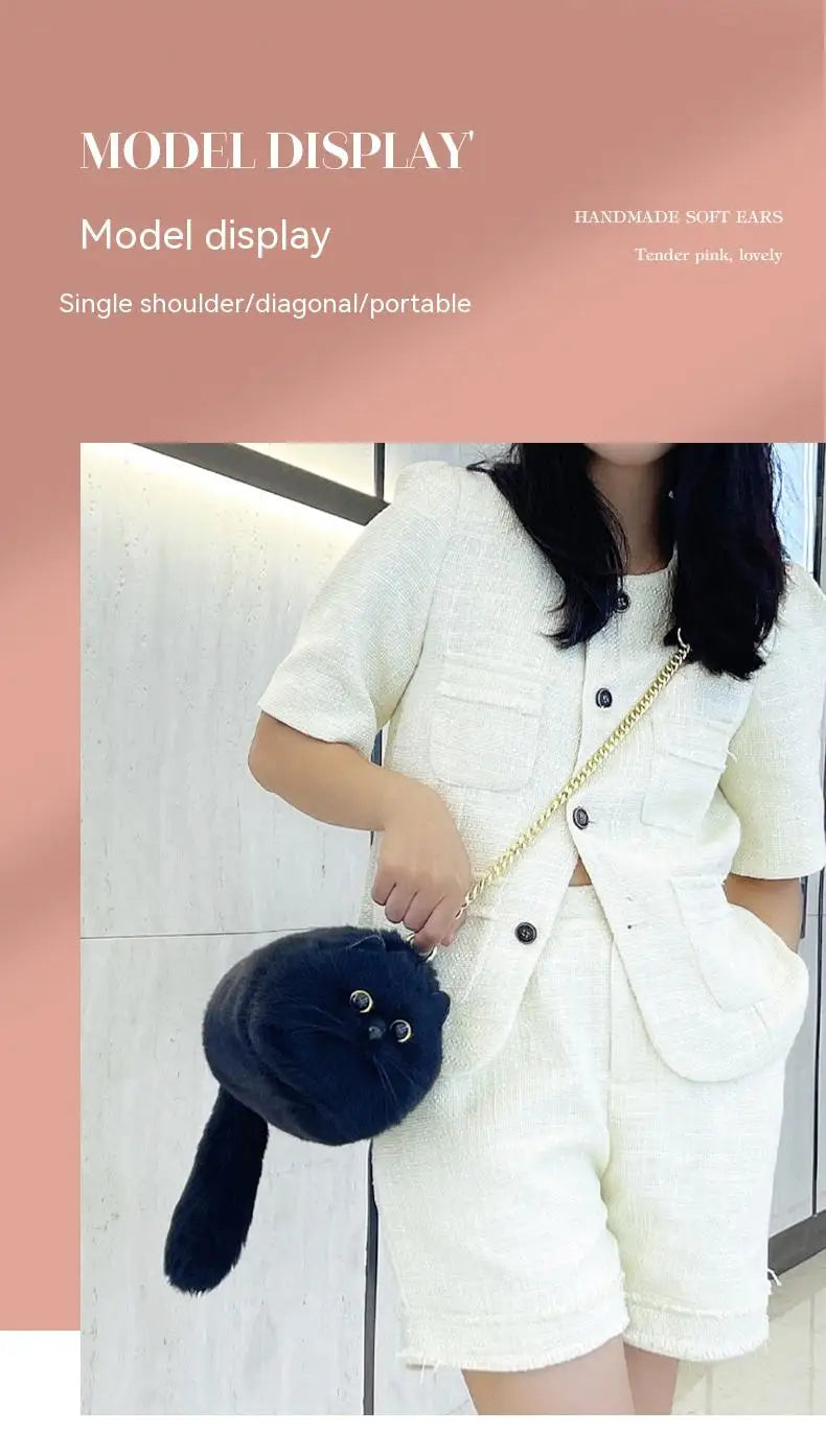 Plush Cat Shoulder Bag – Cute Winter Messenger Purse for Women