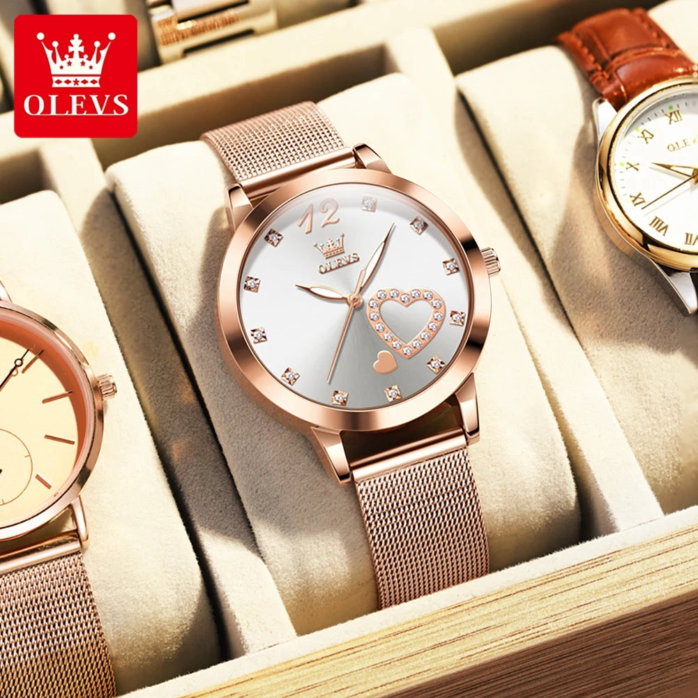 Quartz Women's Watch – Milanese Mesh Band with Diamond Accents for Daily Wear
