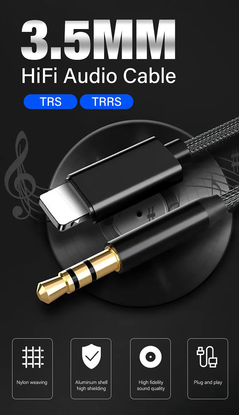Lightning to 3.5mm AUX Cable – Gold-Plated Audio Adapter for iPhone Devices