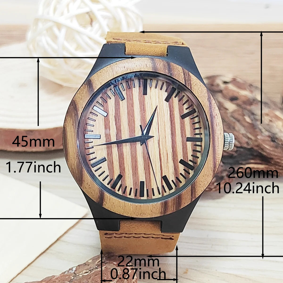 Vintage Wooden Wristwatch – Personalized Leather Strap for Birthday Gift