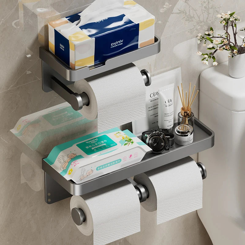 Wall-Mounted Aluminum Toilet Paper Holder – Modern Bathroom Tissue Rack