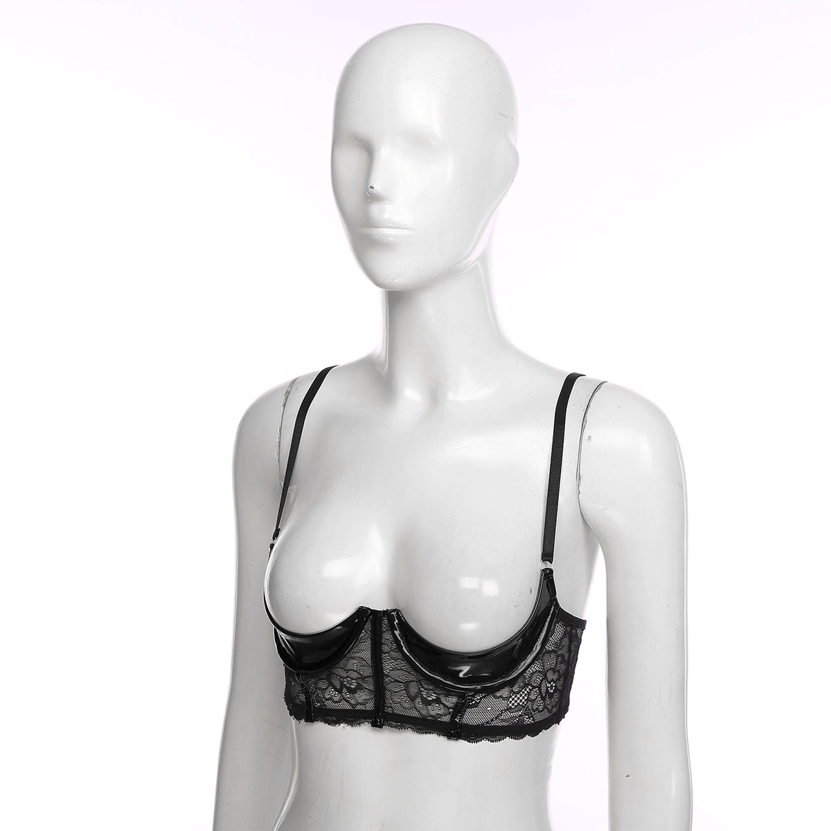 Wetlook Leather Push Up Bralette – Underwire Lace Lingerie for Sexy Cosplay