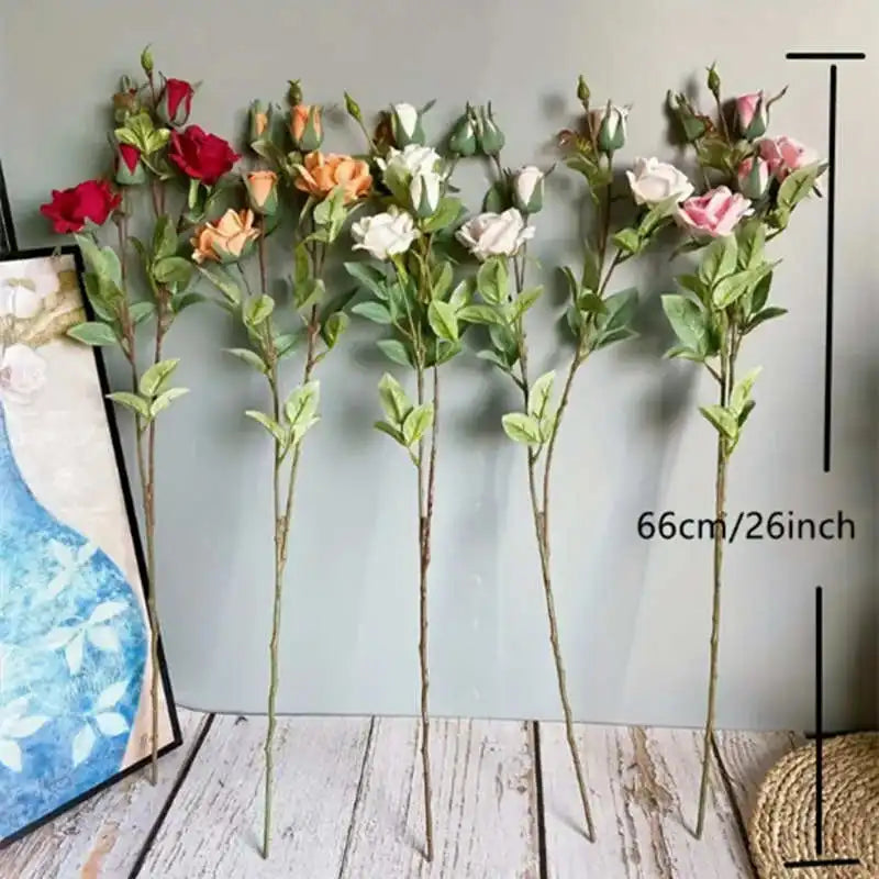Silk Rose Branch – 5 Head Artificial Floral Stem for Wedding Home Decor