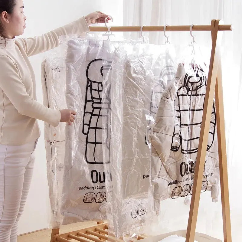 Transparent Vacuum Storage Bags – Compressed Wardrobe Organizer for Clothing