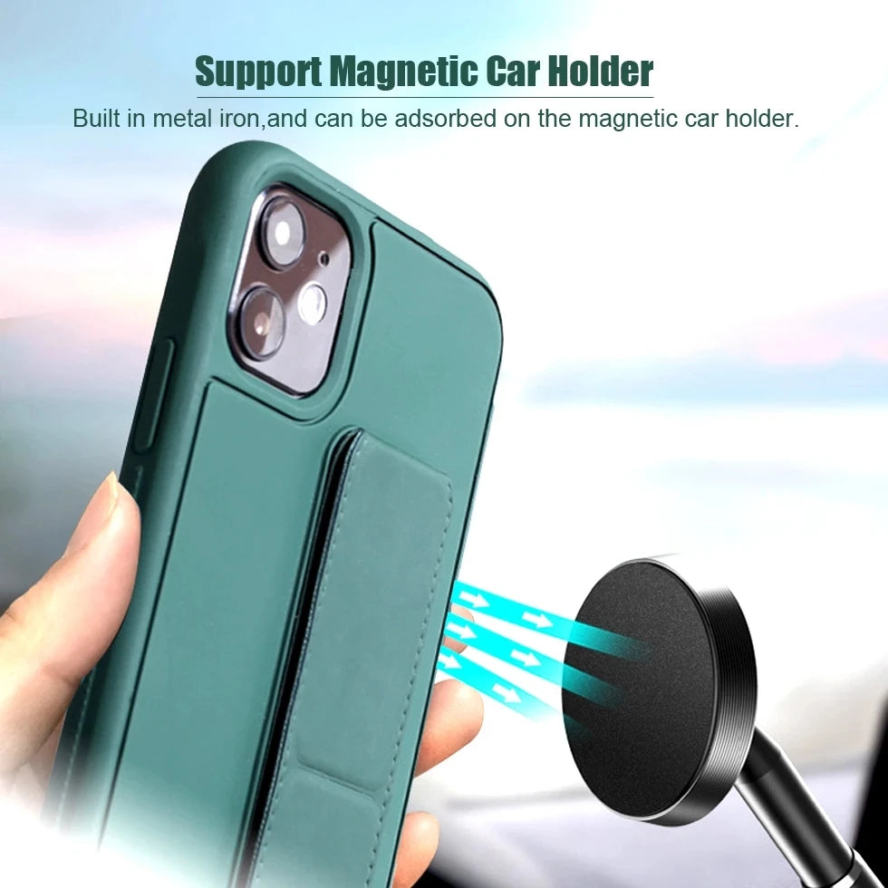 Magnetic Stand Phone Case – Protective Cover with Wrist Strap for iPhone Series