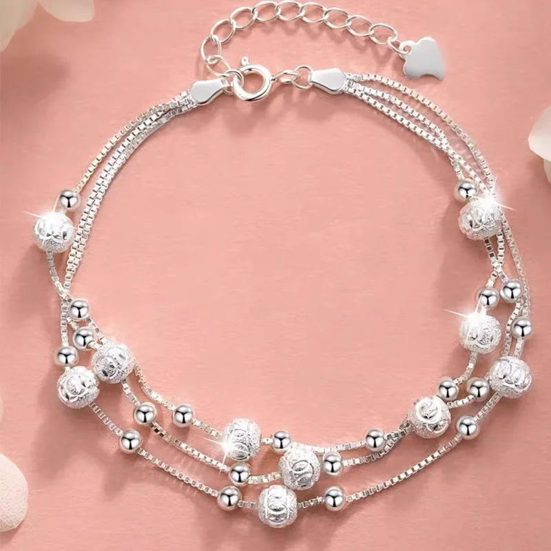 925 Sterling Silver Star Bracelet – Adjustable Double Layer for Party Jewelry