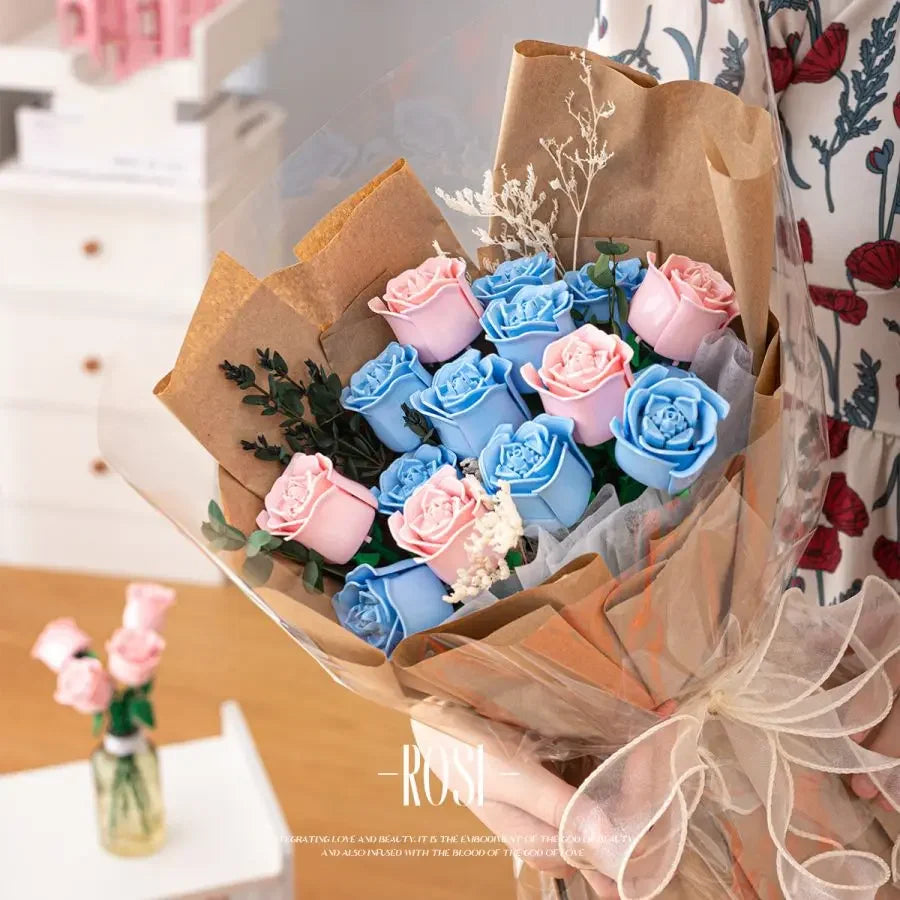 Blue Rose Building Blocks – Botanical Model Kit for Valentine's Day Gifts