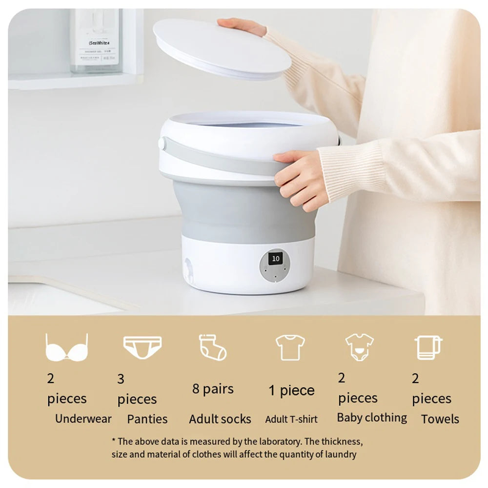 Portable Folding Washing Machine – Ultrasonic Mini Washer for Travel and Home