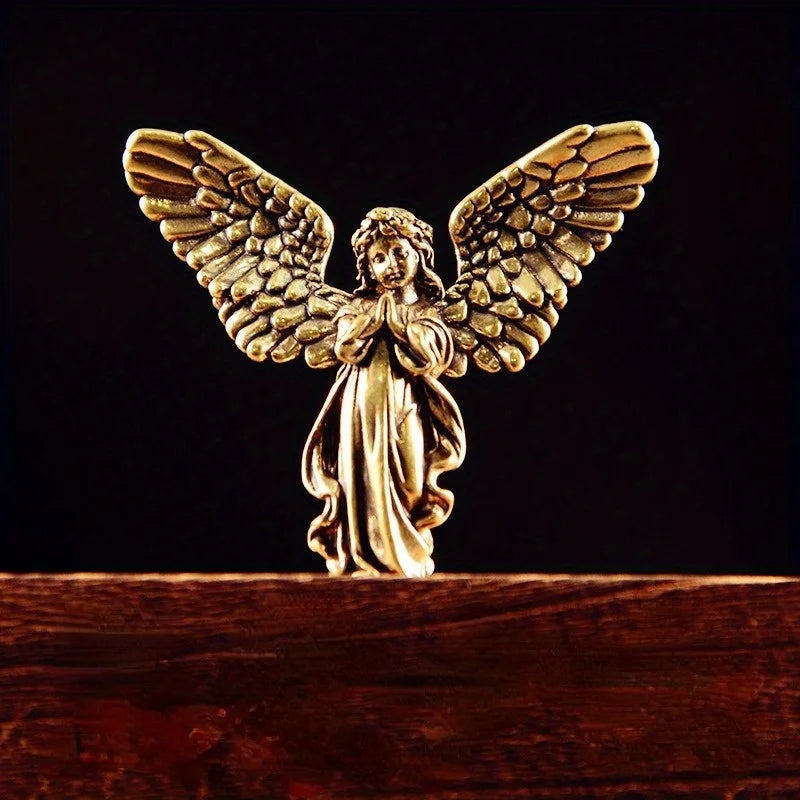 Antique Copper Cupid Statue – Small Brass Angel Figurine for Home Decor