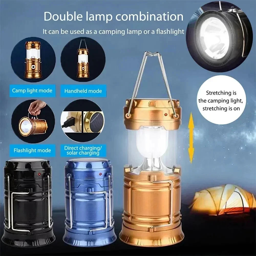 Collapsible Solar LED Camping Lantern – USB Rechargeable Light for Outdoor Hiking