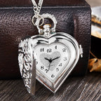 Silver Heart Pocket Watch Necklace – Exquisite Quartz Pendant for Women
