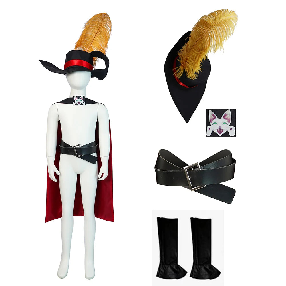 Puss in Boots Cosplay Costume Set – Cat Swordsman Cloak and Hat for Kids