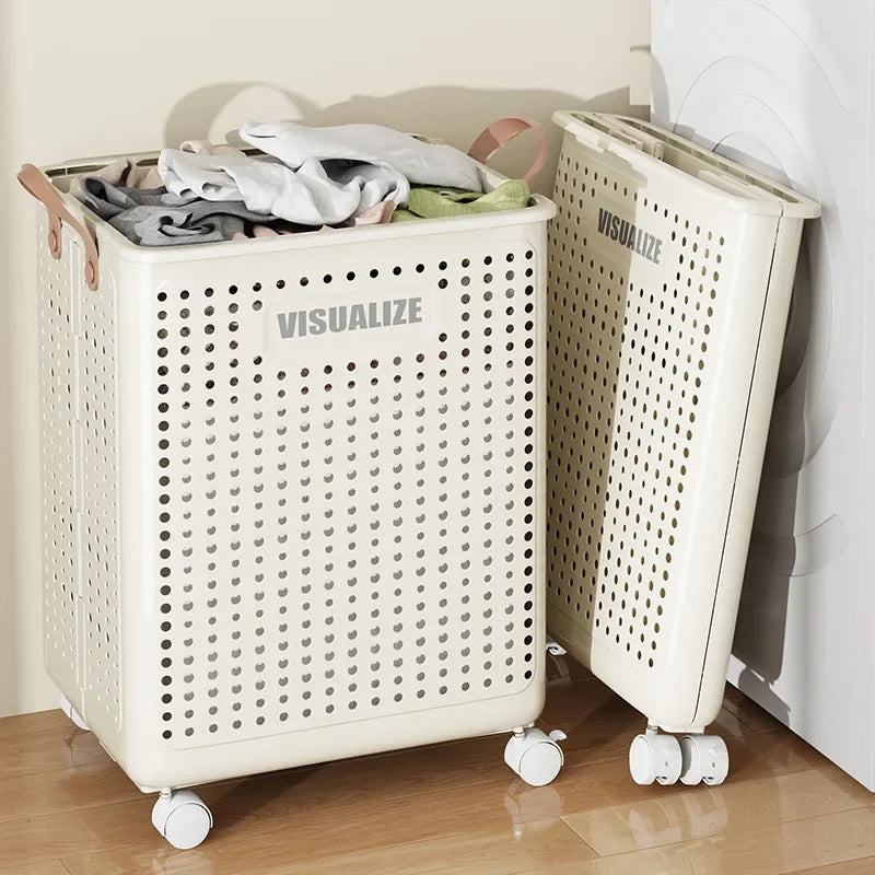 Rolling Laundry Hamper – Large Capacity Collapsible Basket for Bathroom
