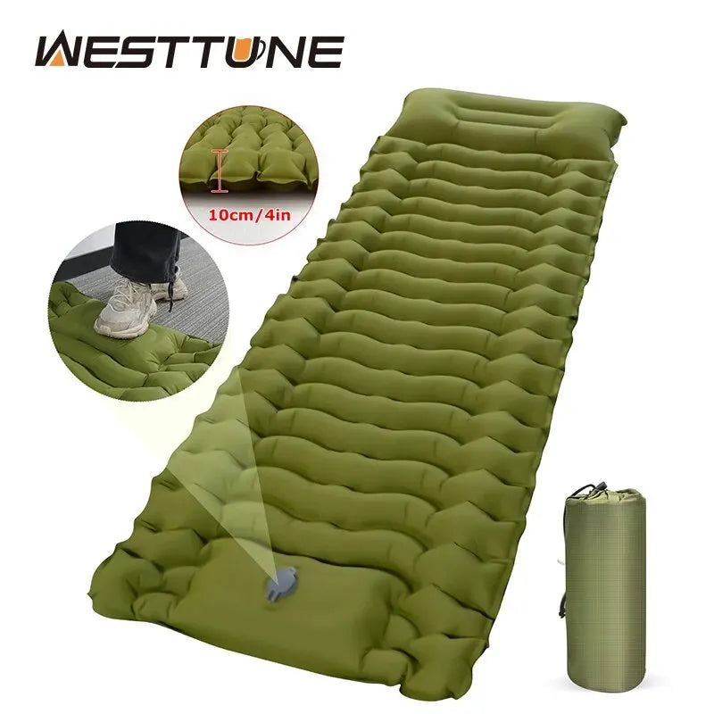 Inflatable Sleeping Pad – Built-in Pillow for Camping Hiking and Travel