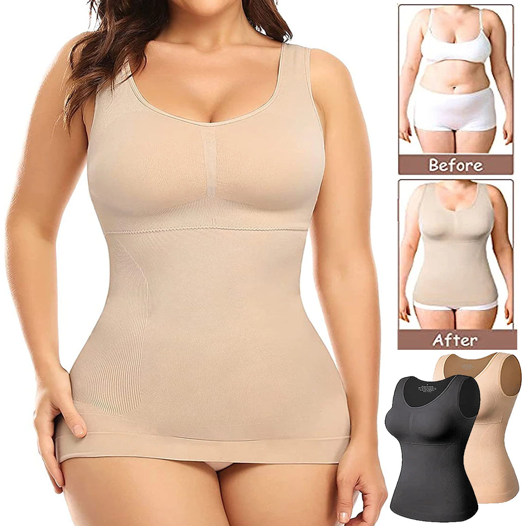 Plus Size Shaper Cami – Built-in Bra Compression Tank for Tummy Control