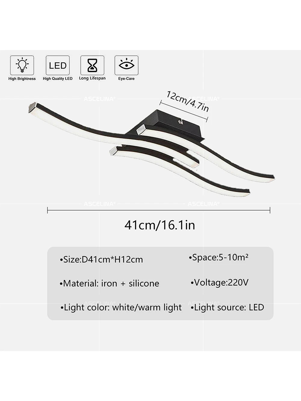 Modern LED Wave Ceiling Light – Minimalist Fixture for Living Room Bedroom