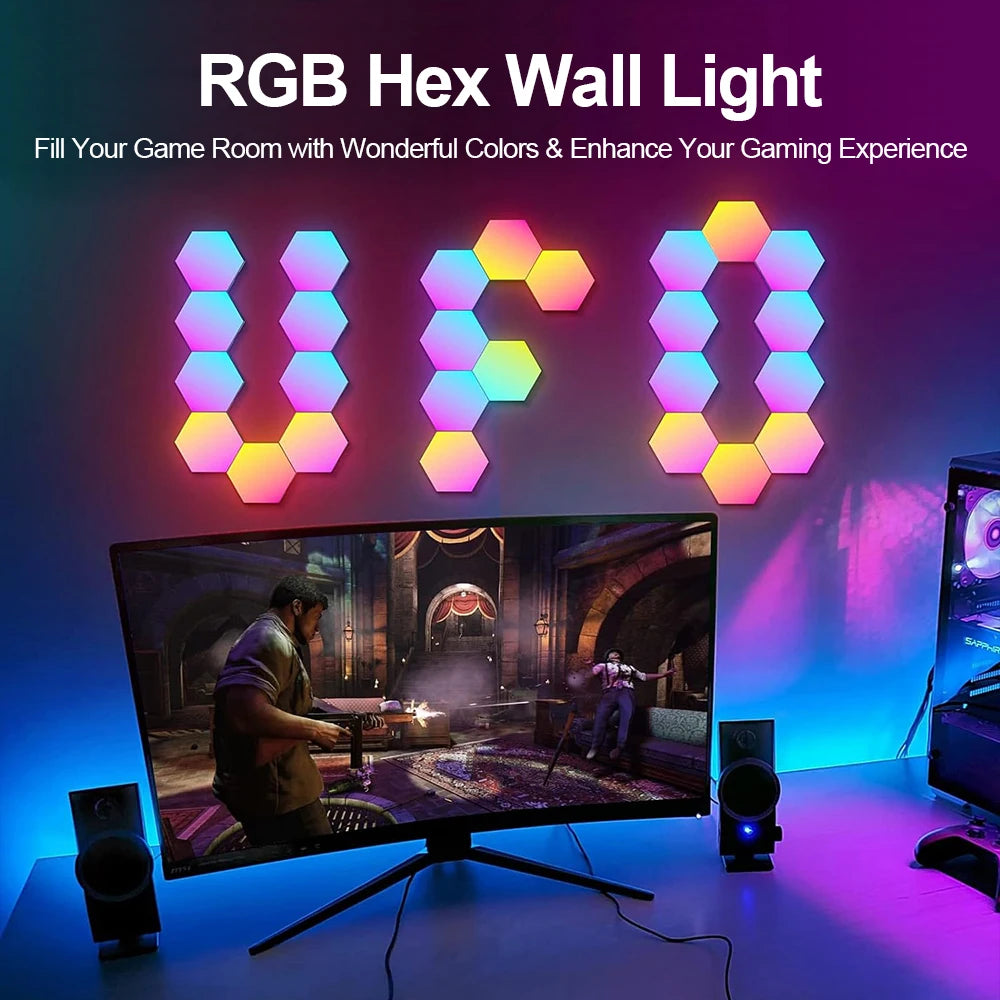 RGB Hexagonal Wall Lamp – Smart Ambient LED Lighting for Game Room Decor