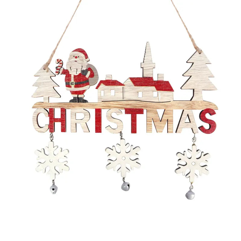 Wooden Christmas Door Hanging Ornaments – Santa and Snowflake Decor for Home