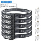USB Rechargeable LED Headlamp – Motion Sensor Flashlight for Outdoor Camping