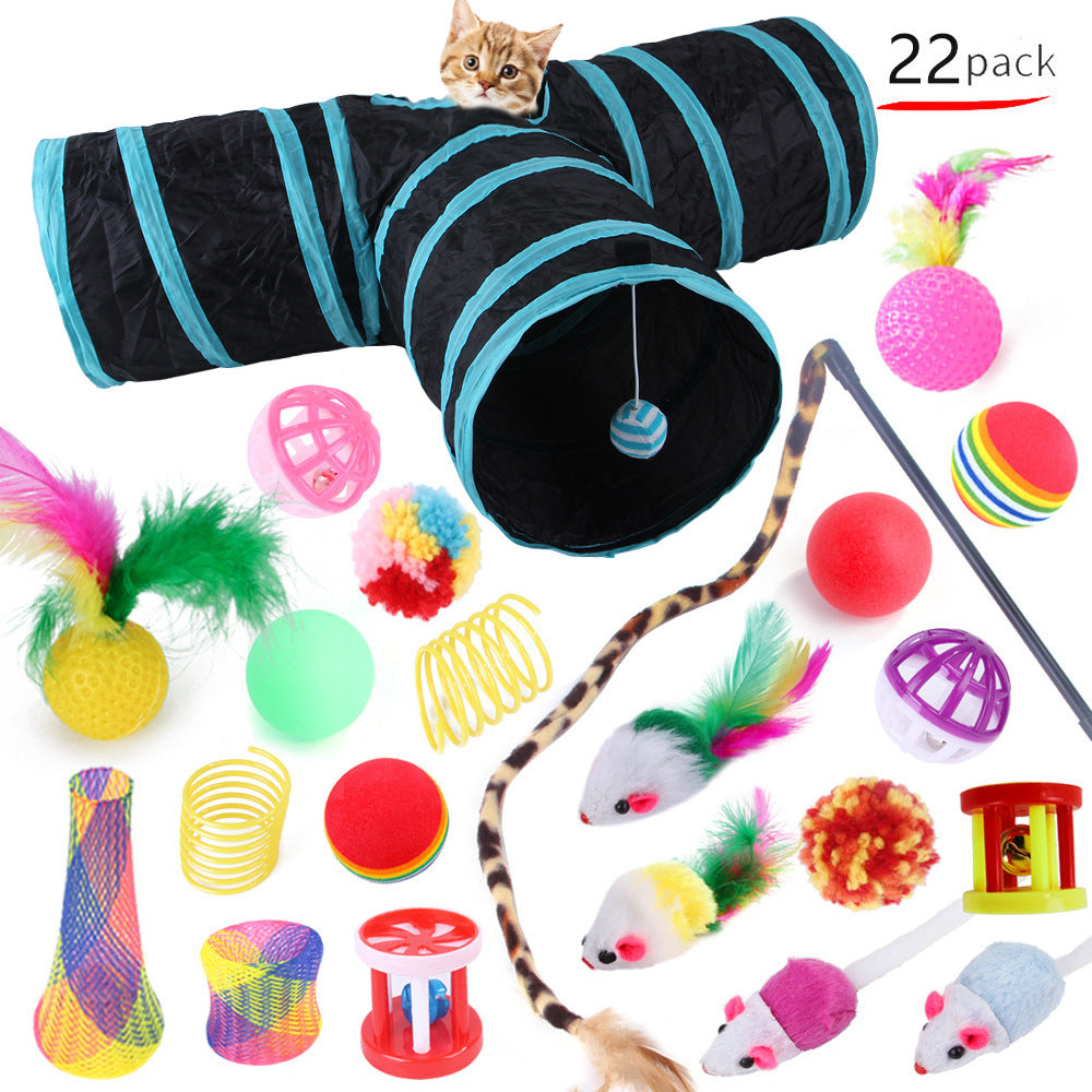 Interactive Cat Play Tunnel – Foldable Mouse and Fish Toy Set for Pets