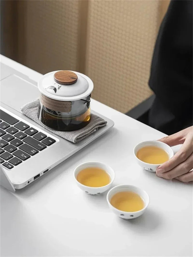 Portable Travel Tea Set – Ceramic Teapot and Cups for Camping