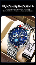 Stainless Steel Quartz Chronograph Watch – Luminous Waterproof Men's Accessory