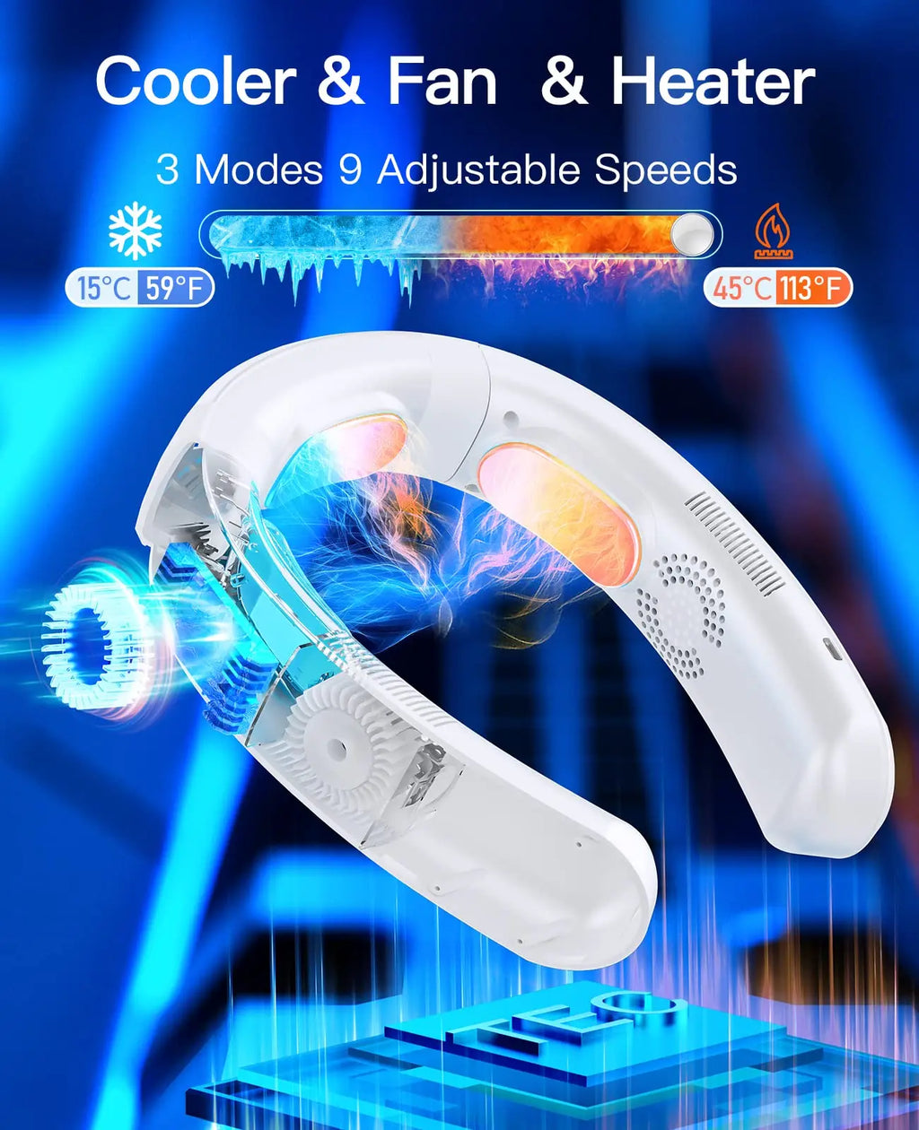 Portable Neck Fan – 6000mAh Wearable Air Conditioner for Outdoor Summer Cooling