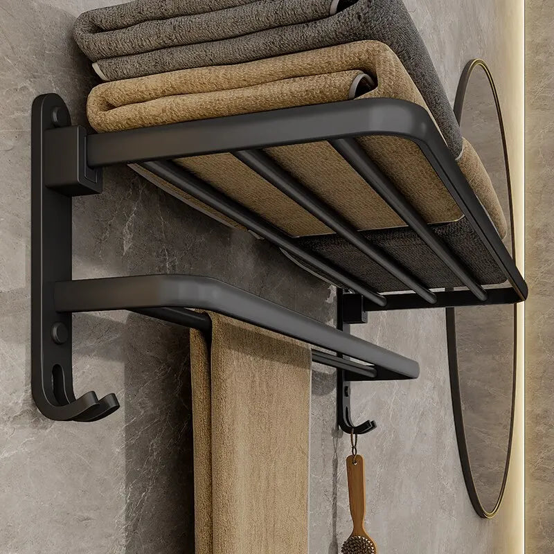 Matte Black Aluminum Towel Rack – 50cm Wall Mounted Holder with Hook