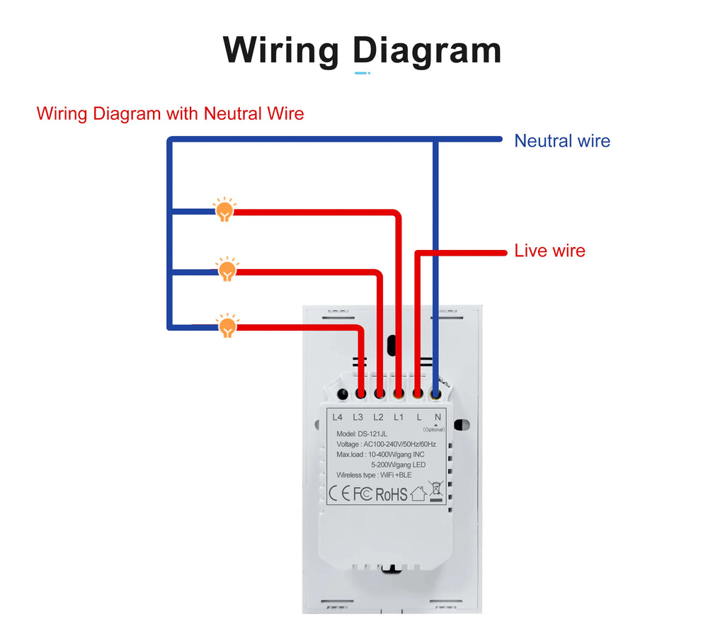 Smart Wifi Touch Light Switch – No Neutral Wire Required for Home Automation