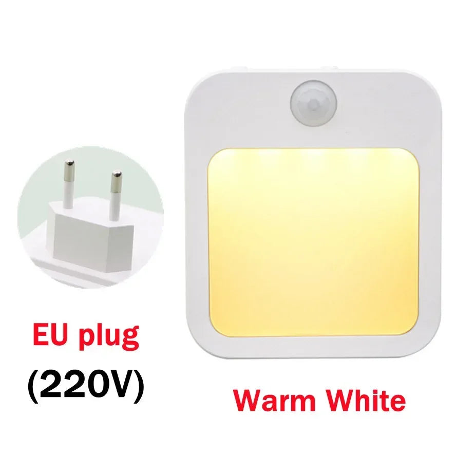 Motion Sensor LED Night Light – Dimmable EU Plug for Bedroom and Corridor