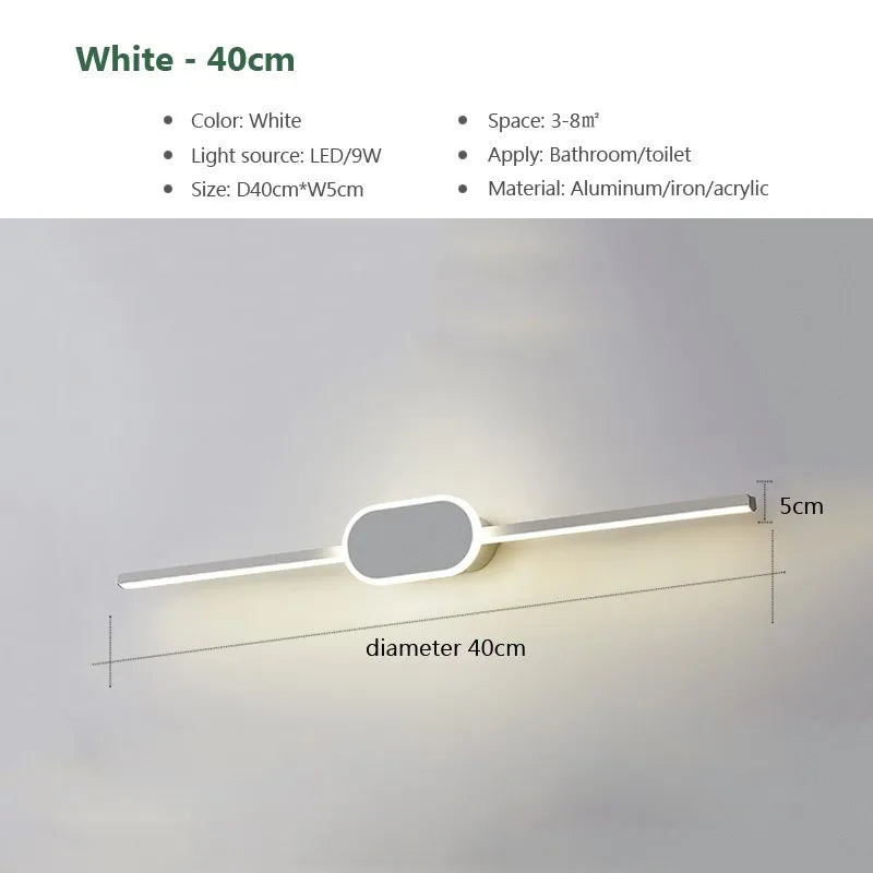 Modern LED Wall Sconce – Minimalist Mirror Lighting for Bathroom and Bedroom