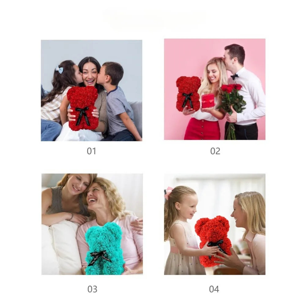 Artificial Rose Teddy Bear – 25cm Flower Gift for Valentines Anniversary