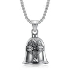 Vintage Jesus Cross Bell Pendant – Religious Biker Necklace for Men