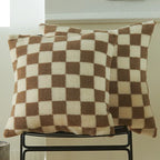 Black Faux Fur Throw Pillow Cover – Checked Wool Cushion for Sofa Decor