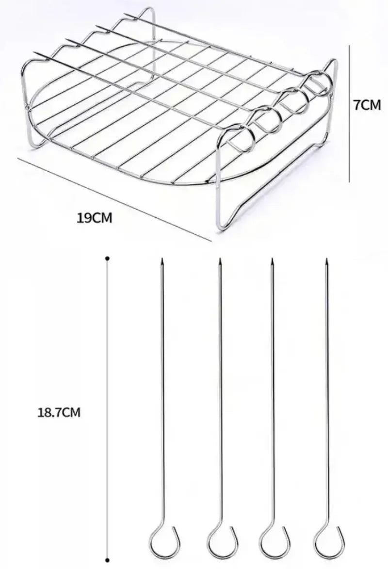Stainless Steel Air Fryer Rack – Grill Stand with Skewers for Cooking