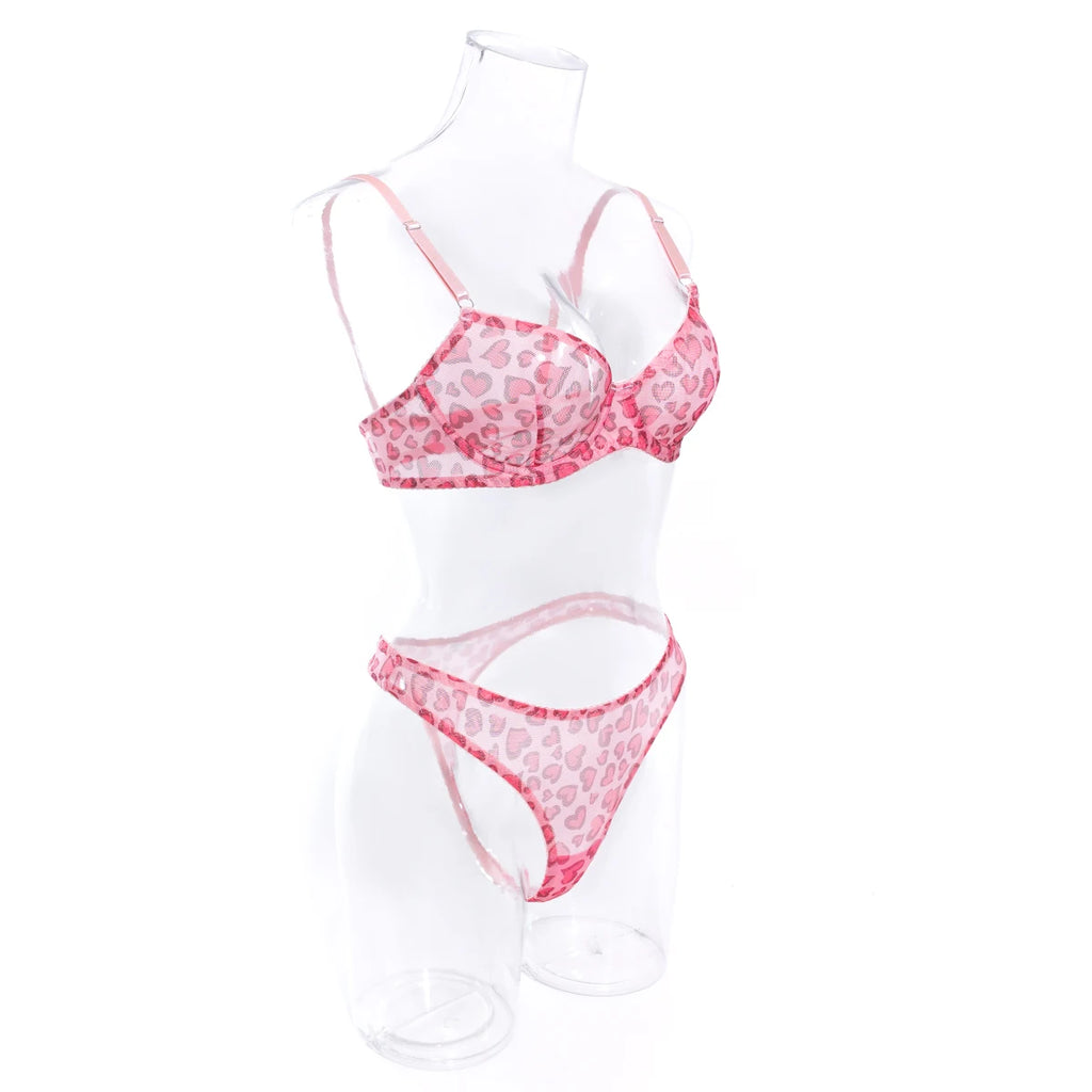 Polka Dot Mesh Lingerie Set – Sheer Underwire Bra and G-String for Women