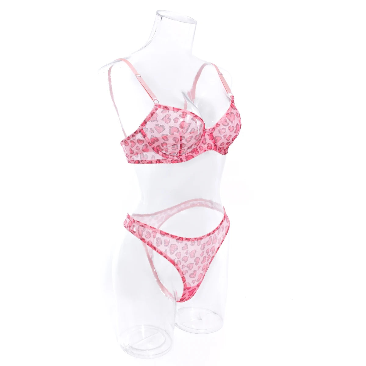 Polka Dot Mesh Lingerie Set – Sheer Underwire Bra and G-String for Women