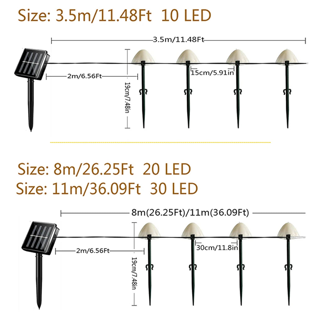 Mushroom Solar String Lights – LED Fairy Garden Decor for Outdoor Landscapes